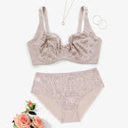 Beauwear 85C-110E Women’s Plus Size Lingerie Set Plain Lace Underwear Set Thin Unlined Underwire Bra and Panty Set