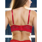 BEAUWEAR Christmas Red Push Up Padded Bra With Rhinestone And Metallic Texture Lace Design