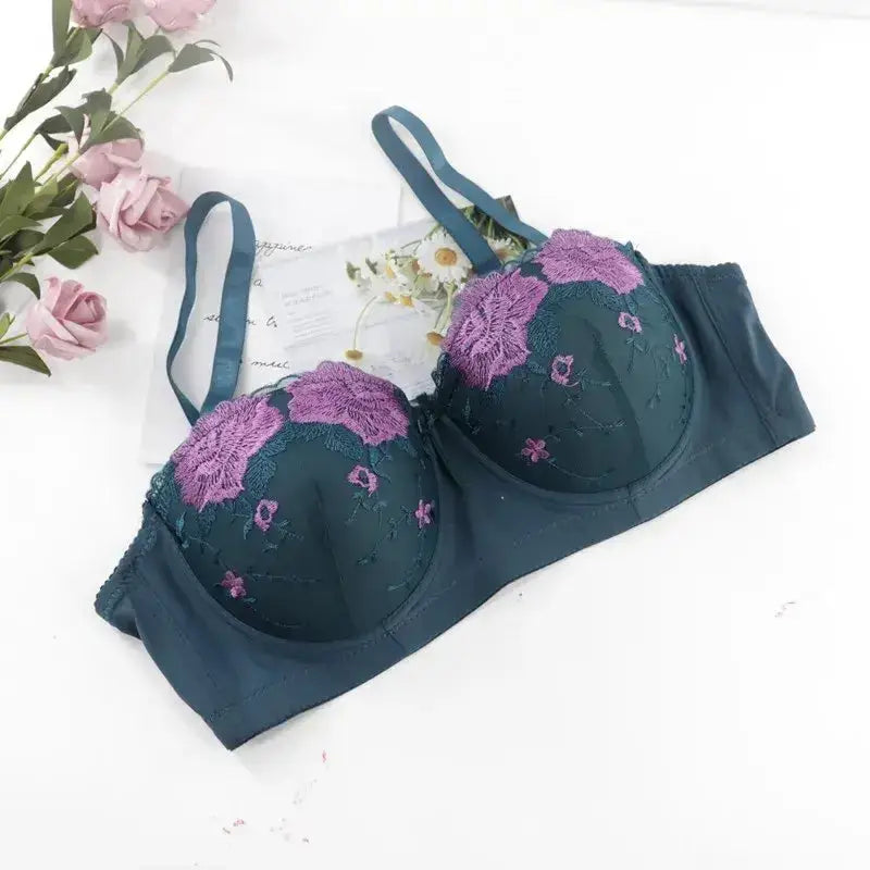 Beauwear Free Return Whole Sale Appliques Demi Bra for Woman Contrast Color Underwear Big Size 85C-110C Half Cup