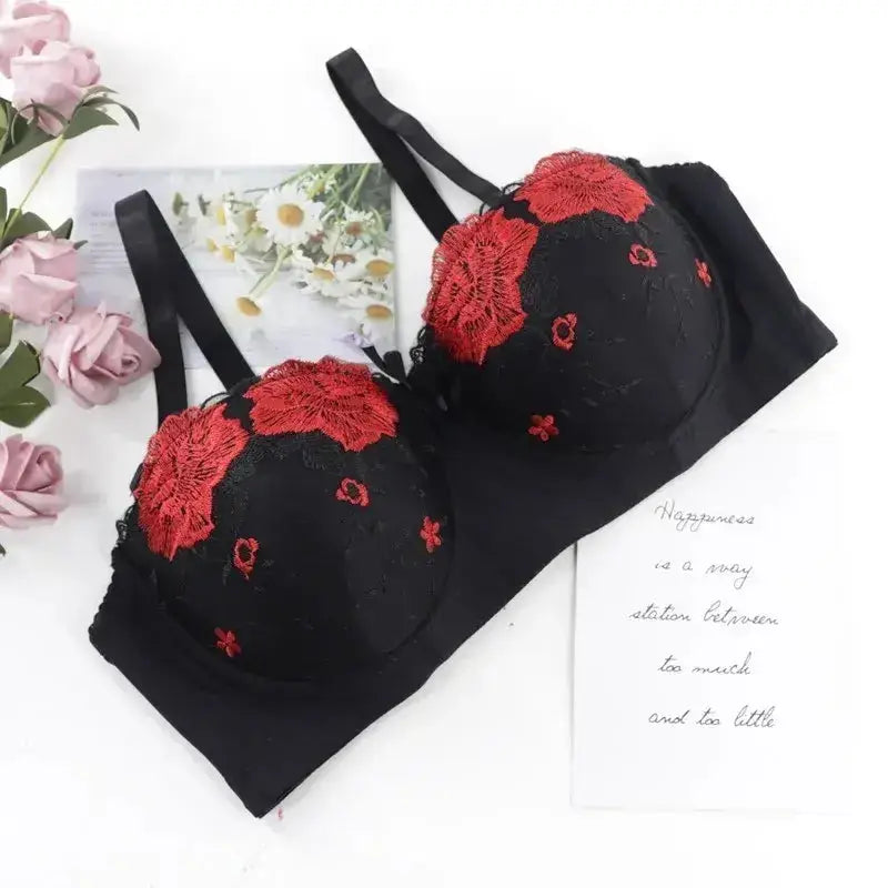 Beauwear Free Return Whole Sale Appliques Demi Bra for Woman Contrast Color Underwear Big Size 85C-110C Half Cup