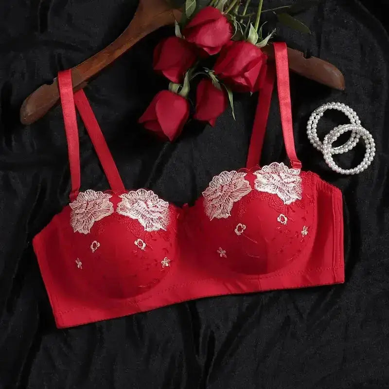 Beauwear Free Return Whole Sale Appliques Demi Bra for Woman Contrast Color Underwear Big Size 85C-110C Half Cup