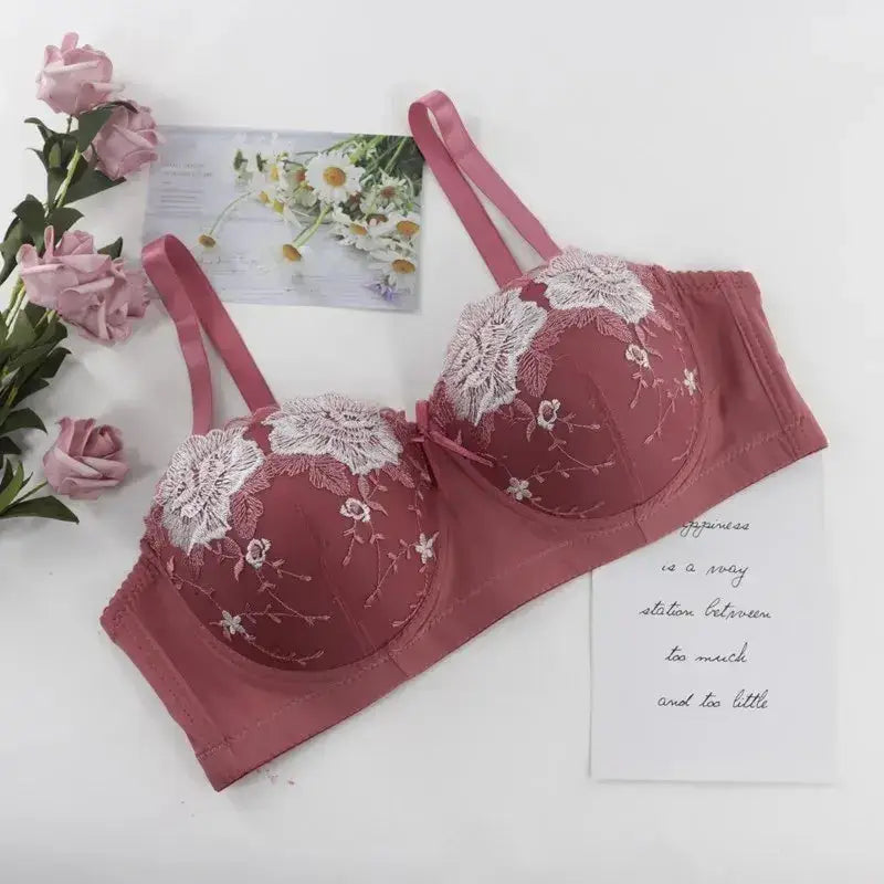 Beauwear Free Return Whole Sale Appliques Demi Bra for Woman Contrast Color Underwear Big Size 85C-110C Half Cup