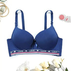 BEAUWEAR Letter Pattern Underwire Bras for Women Push Up Bra Smooth Underwear for T-shirt - Blue / 90C