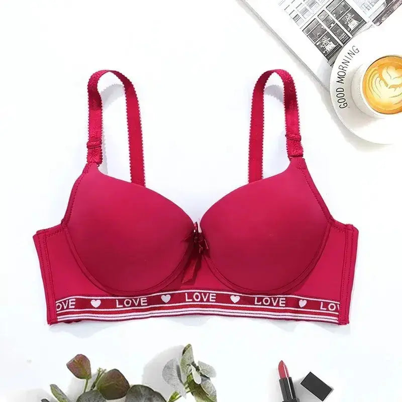 BEAUWEAR Letter Pattern Underwire Bras for Women Push Up Bra Smooth Underwear for T-shirt - Red / 90C