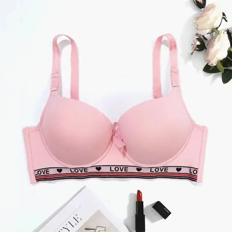 BEAUWEAR Letter Pattern Underwire Bras for Women Push Up Bra Smooth Underwear for T-shirt - Pink / 90C