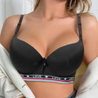 BEAUWEAR Letter Pattern Underwire Bras for Women Push Up Bra Smooth Underwear for T-shirt - black / 90C