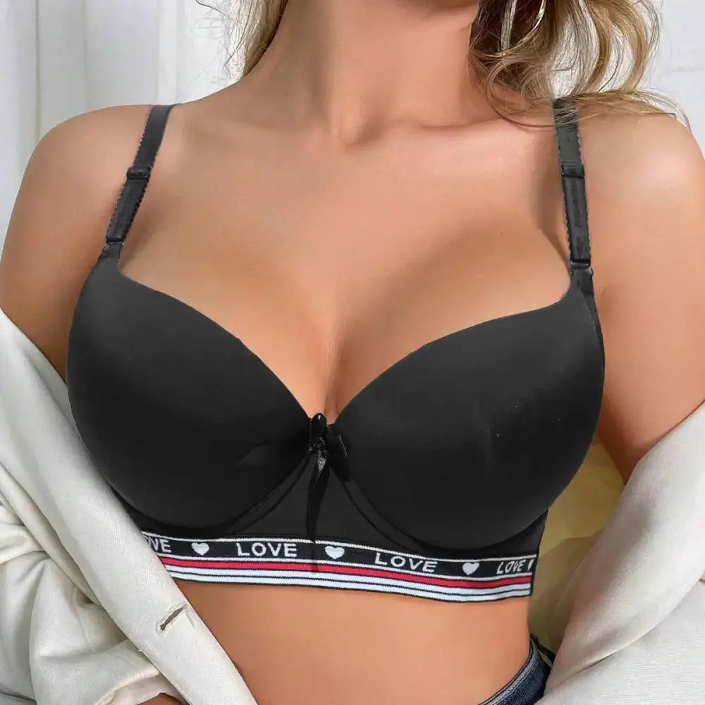 BEAUWEAR Letter Pattern Underwire Bras for Women Push Up Bra Smooth Underwear for T-shirt - black / 90C
