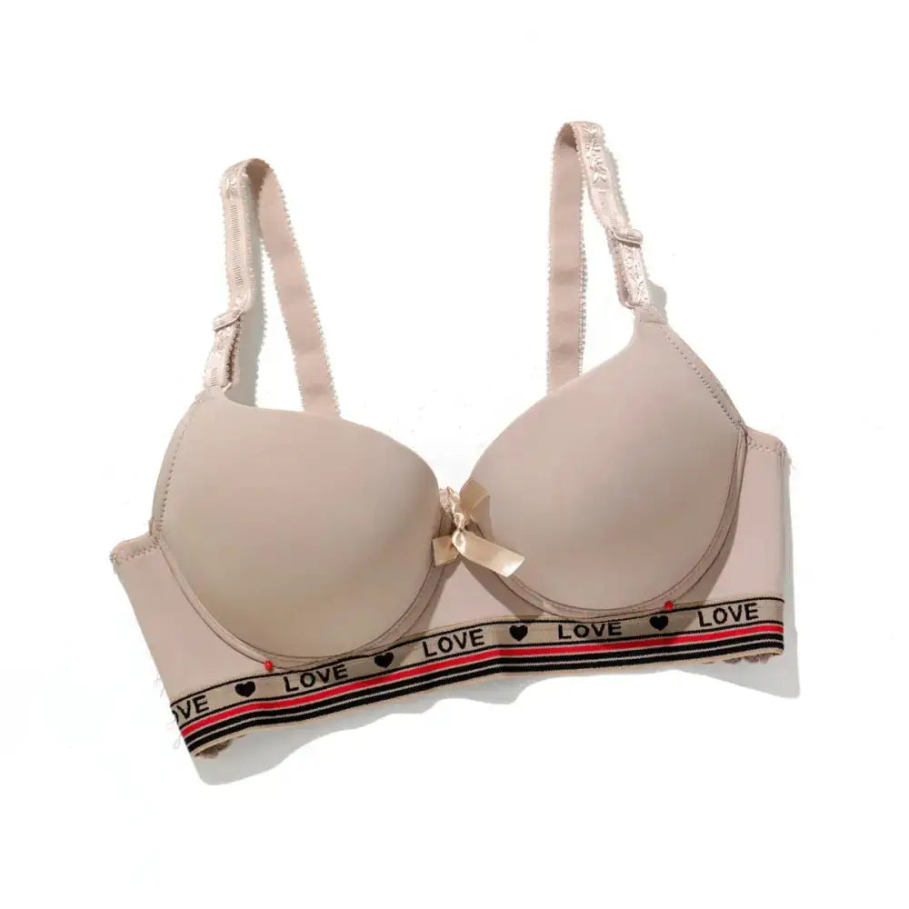 BEAUWEAR Letter Pattern Underwire Bras for Women Push Up Bra Smooth Underwear for T-shirt - Khaki / 90C