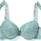 Beauwear Letter Straps Push Up Bra no Foam Comfy Breathable Floral Lace Everyday Bra with Wire