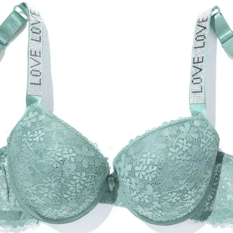 Letter Straps Push Up Bra No Foam Comfy Breathable Floral Lace Everyday Bra with Wire Support - The Lady's Haven Boutique
