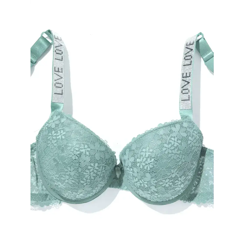 Beauwear Letter Straps Push Up Bra no Foam Comfy Breathable Floral Lace Everyday Bra with Wire