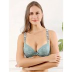 Beauwear Letter Straps Push Up Bra no Foam Comfy Breathable Floral Lace Everyday Bra with Wire