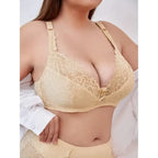 BEAUWEAR Plain Floral Lace Bra for Woman Plus Size Bra with Wire no Foam Full Cup Lingerie - Beige / 95E