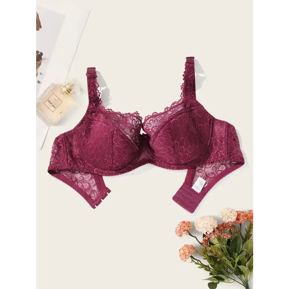 BEAUWEAR Plain Floral Lace Bra for Woman Plus Size Bra with Wire no Foam Full Cup Lingerie