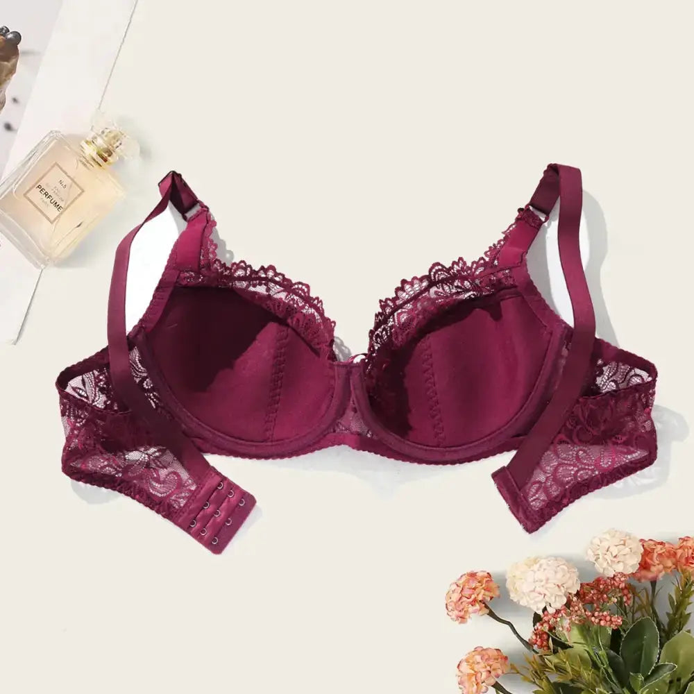 Plain Floral Lace Bra for Woman Plus Size Full Cup Wire No Foam Lingerie - The Lady's Haven Boutique