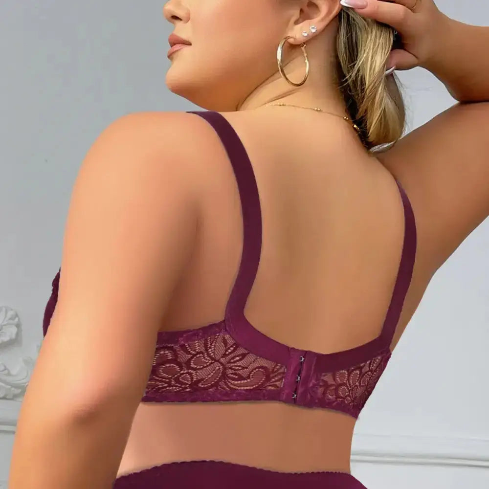Plain Floral Lace Bra for Woman Plus Size Full Cup Wire No Foam Lingerie - The Lady's Haven Boutique