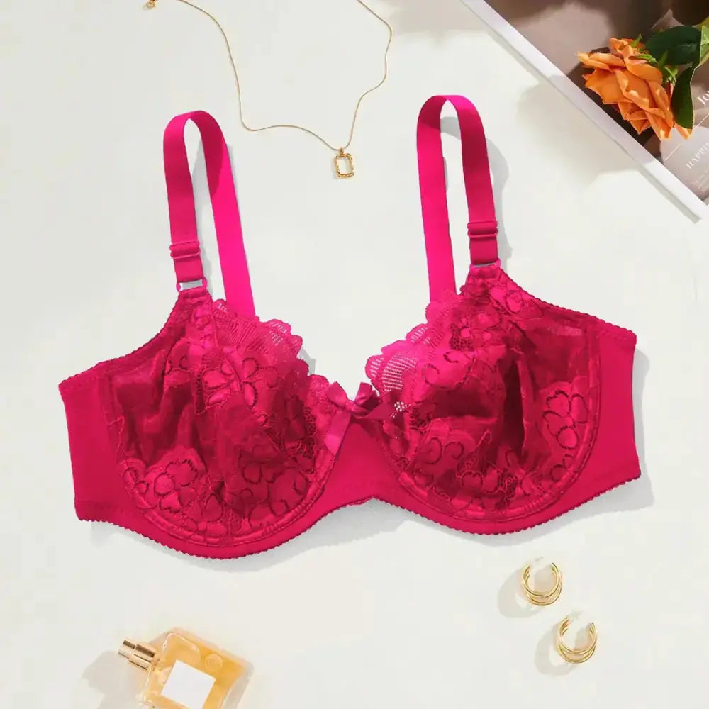 BEAUWEAR Plain Floral Lace Bras for Women Plus Size Lingerie Thin Unlined Bra with WIre 80E 85E 90E 95E 100E 105E