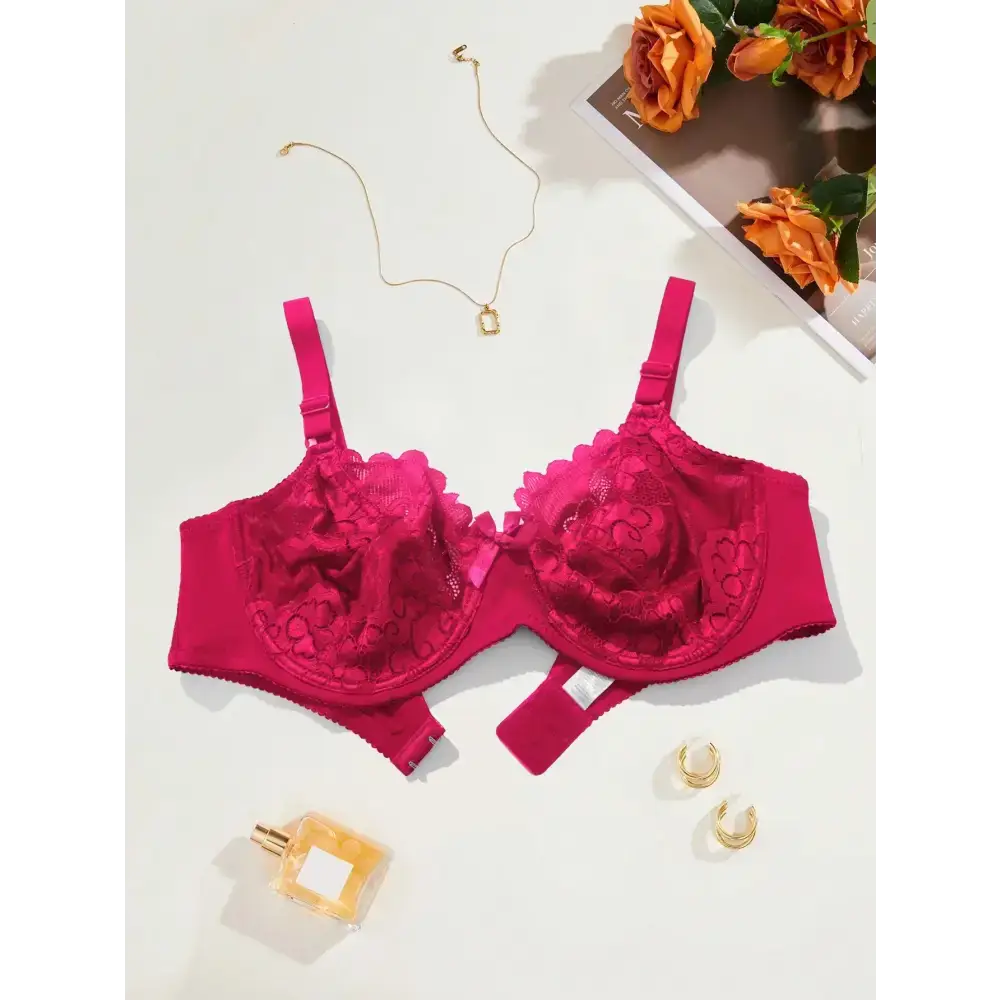 BEAUWEAR Plain Floral Lace Bras for Women Plus Size Lingerie Thin Unlined Bra with WIre 80E 85E 90E 95E 100E 105E
