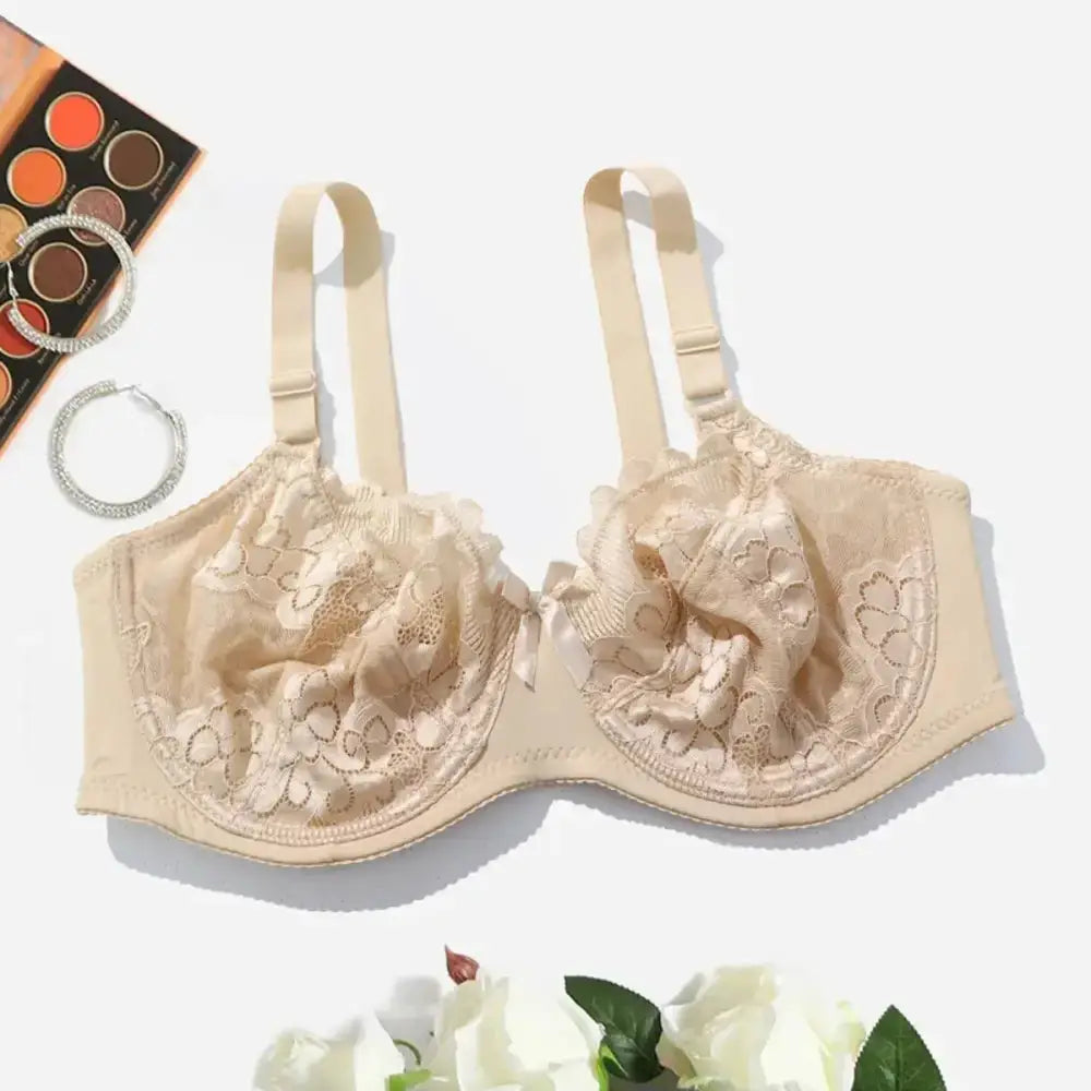 BEAUWEAR Plain Floral Lace Bras for Women Plus Size Lingerie Thin Unlined Bra with WIre 80E 85E 90E 95E 100E 105E