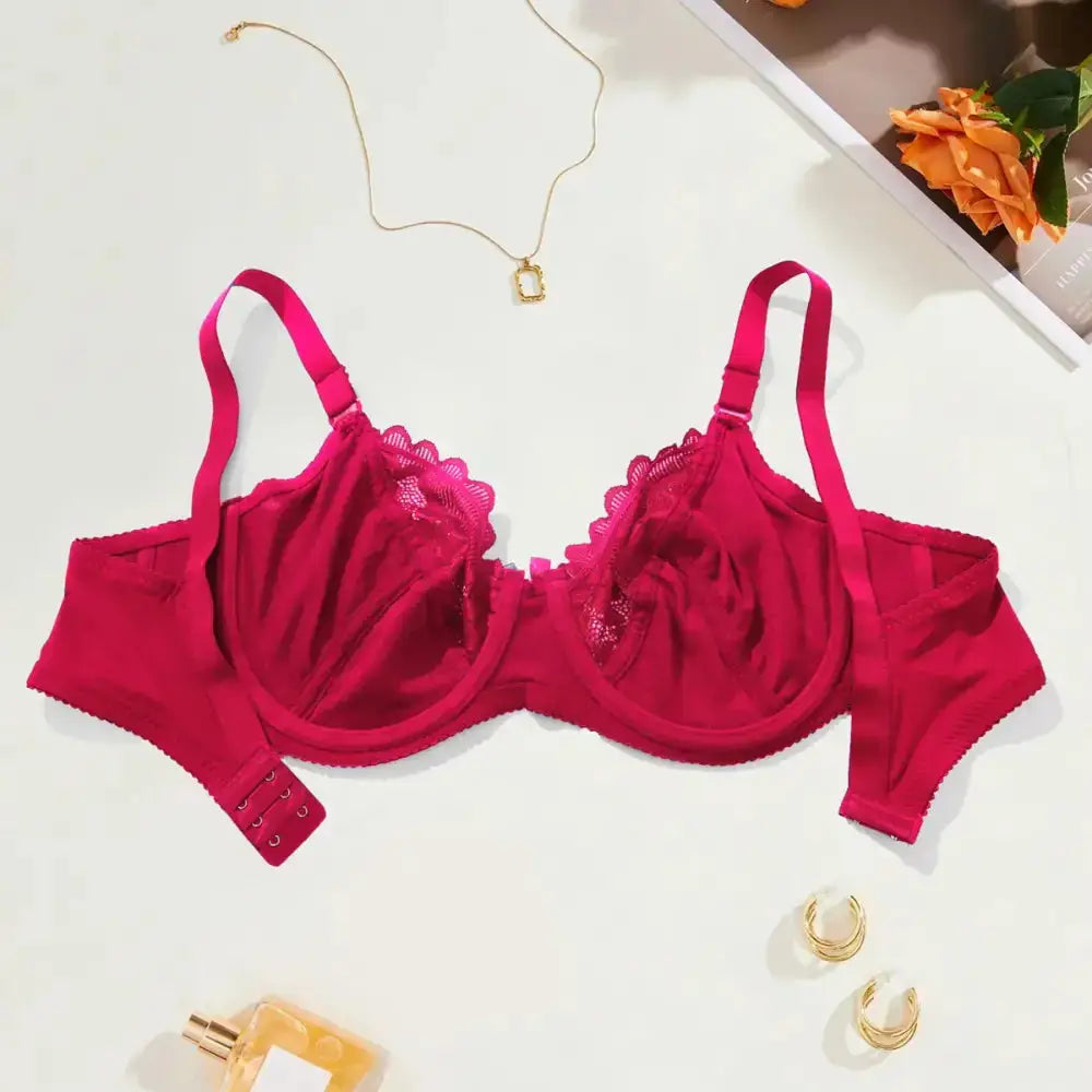 BEAUWEAR Plain Floral Lace Bras for Women Plus Size Lingerie Thin Unlined Bra with WIre 80E 85E 90E 95E 100E 105E