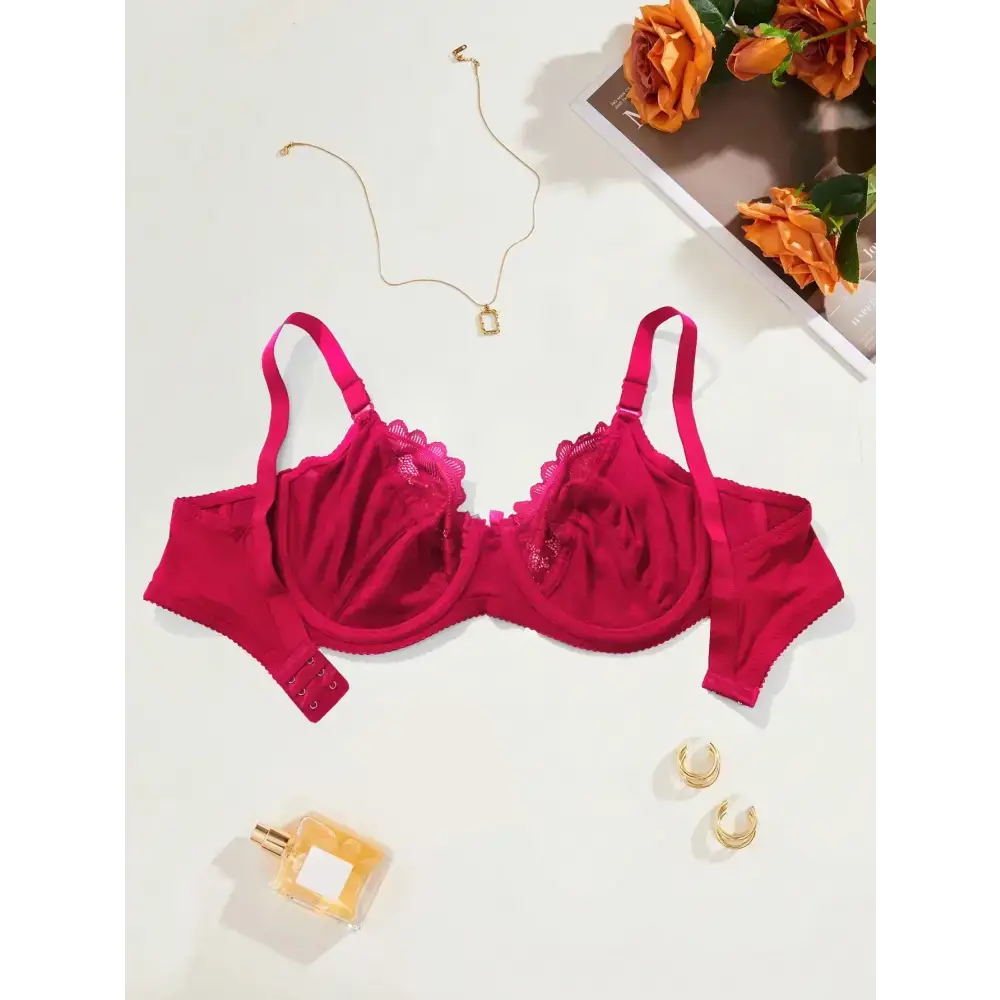 BEAUWEAR Plain Floral Lace Bras for Women Plus Size Lingerie Thin Unlined Bra with WIre 80E 85E 90E 95E 100E 105E