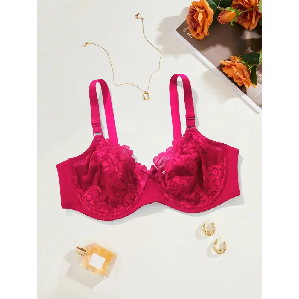 Plain Floral Lace Bras for Women Plus Size Lingerie Thin Unlined Bra with Wire Sizes 80E to 105E - The Lady's Haven Boutique