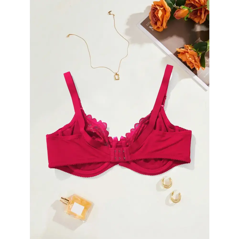 BEAUWEAR Plain Floral Lace Bras for Women Plus Size Lingerie Thin Unlined Bra with WIre 80E 85E 90E 95E 100E 105E