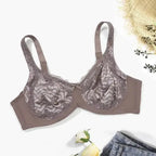 Beauwear Plus Size Sexy Bra Women’s Plus Solid Contrast Embroidery Lace Underwire Full Coverage Bra - Coffee / 95C