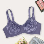 Beauwear Plus Size Sexy Bra Women’s Plus Solid Contrast Embroidery Lace Underwire Full Coverage Bra - Purple / 95C