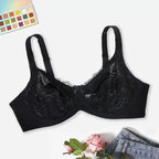 Beauwear Plus Size Sexy Bra Women’s Plus Solid Contrast Embroidery Lace Underwire Full Coverage Bra - Black / 85C