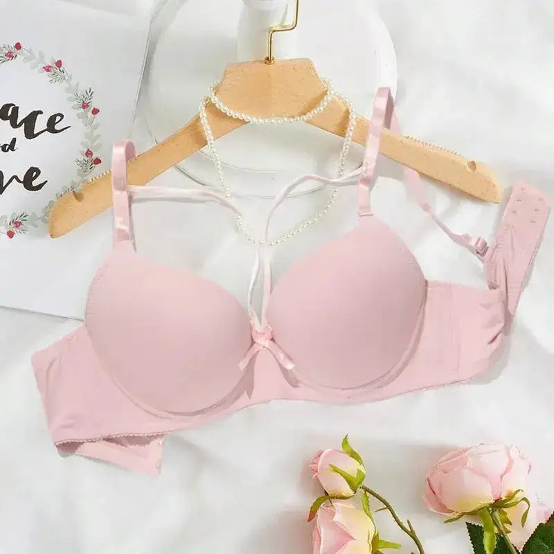 Beauwear Simple Solid T-Shirt Bra for Women Comfy Breathable Cut Out Push Up Bra with Foam - Pink / 80C