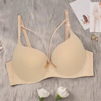 Beauwear Simple Solid T-Shirt Bra for Women Comfy Breathable Cut Out Push Up Bra with Foam - Beige / 80C