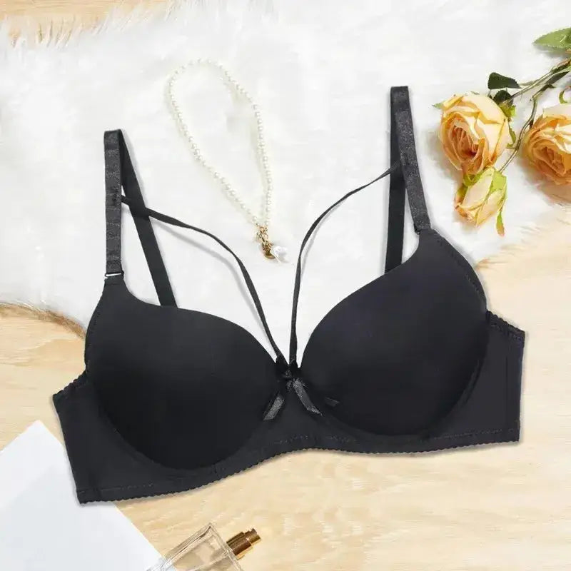 Beauwear Simple Solid T-Shirt Bra for Women Comfy Breathable Cut Out Push Up Bra with Foam - Black / 80C