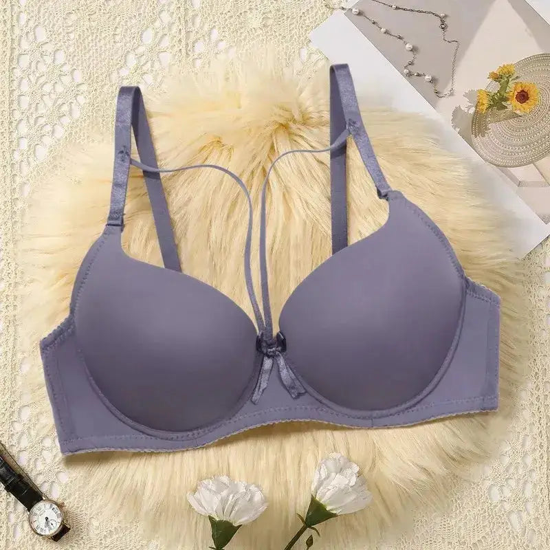 Beauwear Simple Solid T-Shirt Bra for Women Comfy Breathable Cut Out Push Up Bra with Foam