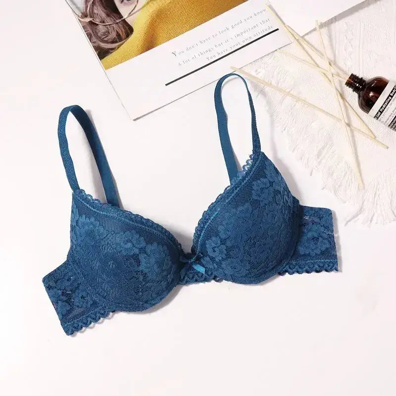 Beauwear Small Size Bras for Women Lace Molded Cup Bra with Wire No Pad 75B 80B 85B - Blue / 75B