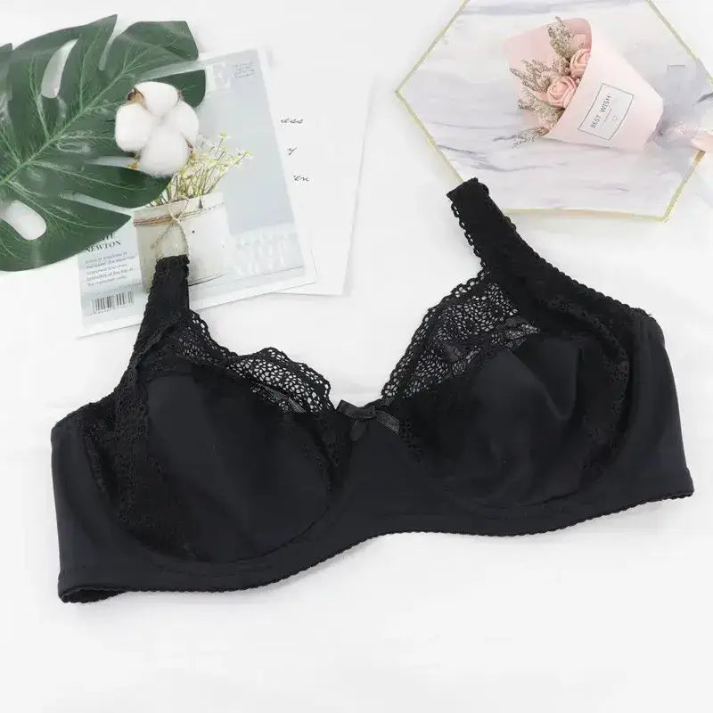Beauwear Women Floral Lace Bras Perspective Underwire Bra Sexy Lingerie Plus Size Bralette Large Cup 36-46 E - B17Black