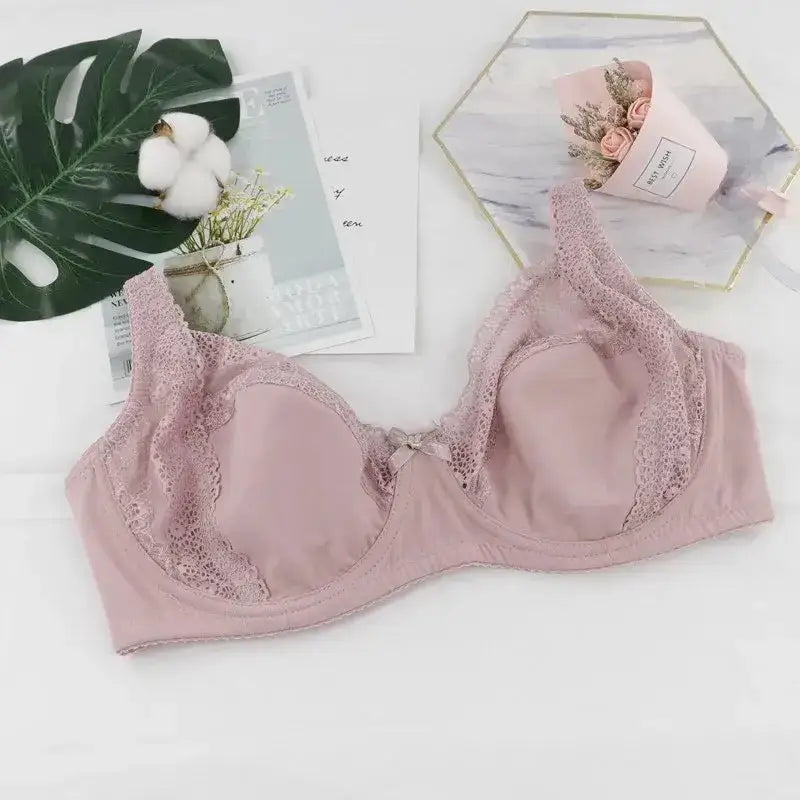 Beauwear Women Floral Lace Bras Perspective Underwire Bra Sexy Lingerie Plus Size Bralette Large Cup 36-46 E - B17Pink