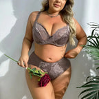 BEAUWEAR Women Plus Size Bra and Panty Set Floral Lace Underwear Set Ultrathin Unlined lingerie Set 85D 90D 95D 100D