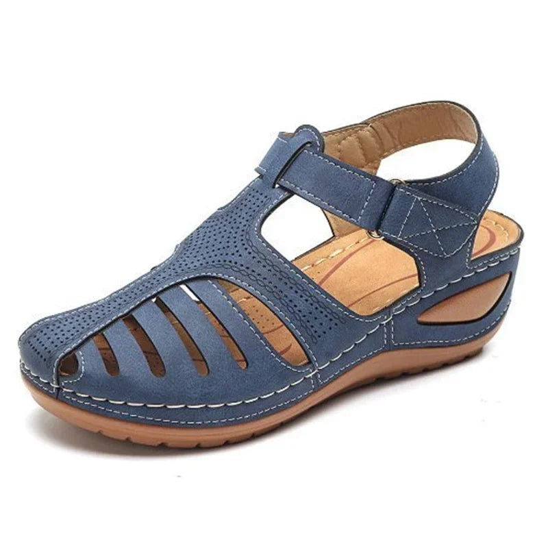 Blue comfortable bunion corrector summer sandals with adjustable straps and cushioned sole