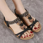 Bohemian beaded summer sandals flat heel sandals from The Lady's Haven Boutique in black with decorative beads