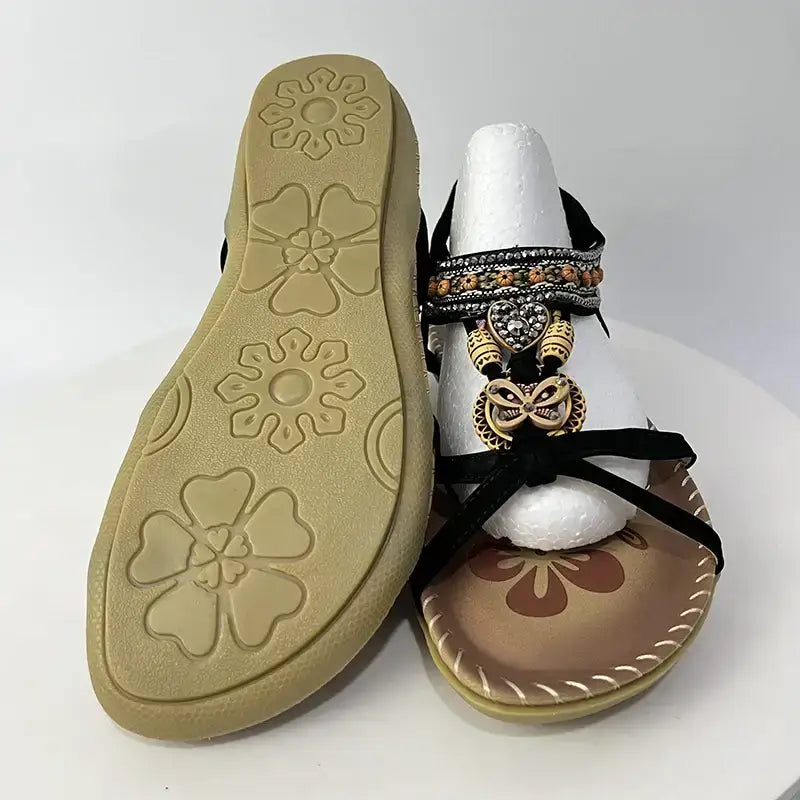 The Lady's Haven Boutique bohemian beaded summer sandals with flat heels and decorative straps