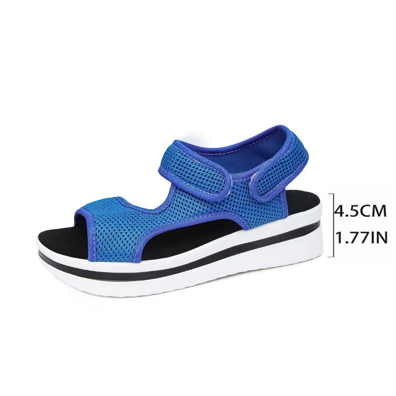 The Lady's Haven Boutique blue mesh platform sandals with adjustable straps and a cushioned sole