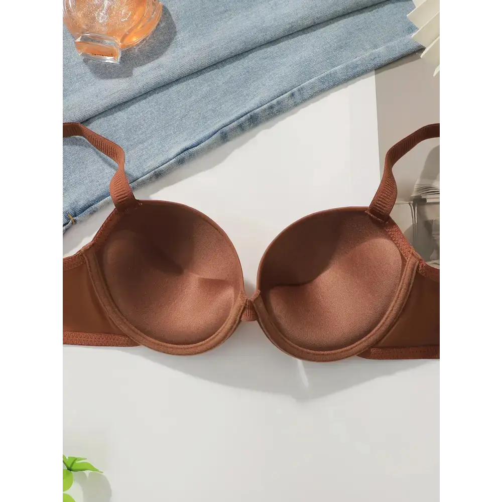 Brown thick padded bra for small breasts from The Lady's Haven Boutique with smooth underwire cups