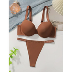 Brown thick padded bra for small breasts with matching thong underwear set from The Lady's Haven Boutique
