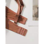 The Lady's Haven Boutique brown thick padded bra for small breasts showing adjustable straps and hook closures