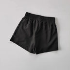 Black breathable gym shorts for women with elastic waistband for comfortable workouts