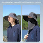 Breathable UV protection sun hat for women with removable face mask and adjustable features