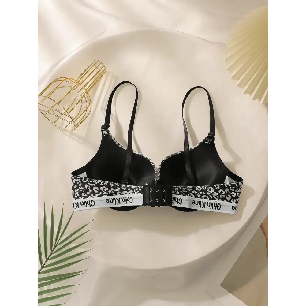 Leopard print push up bra with black straps and white band from The Lady's Haven Boutique