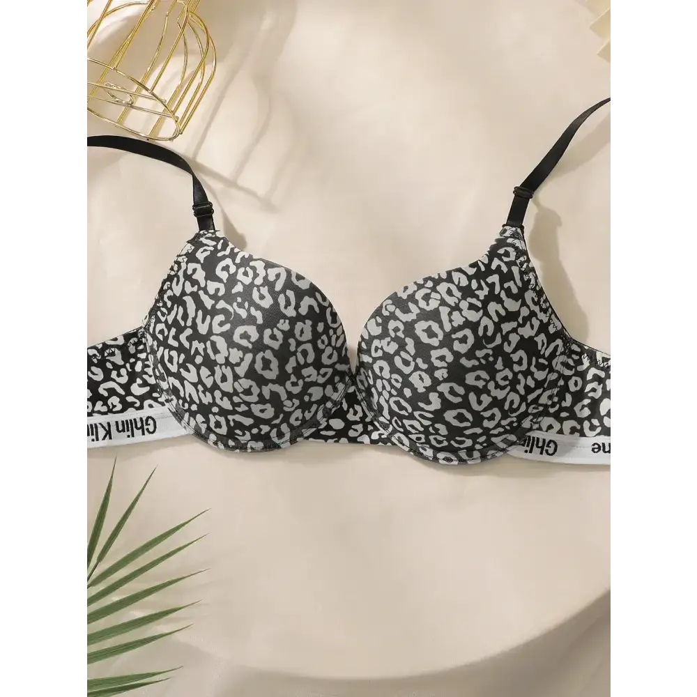 Leopard print push up bra in black and white with adjustable straps from The Lady's Haven Boutique