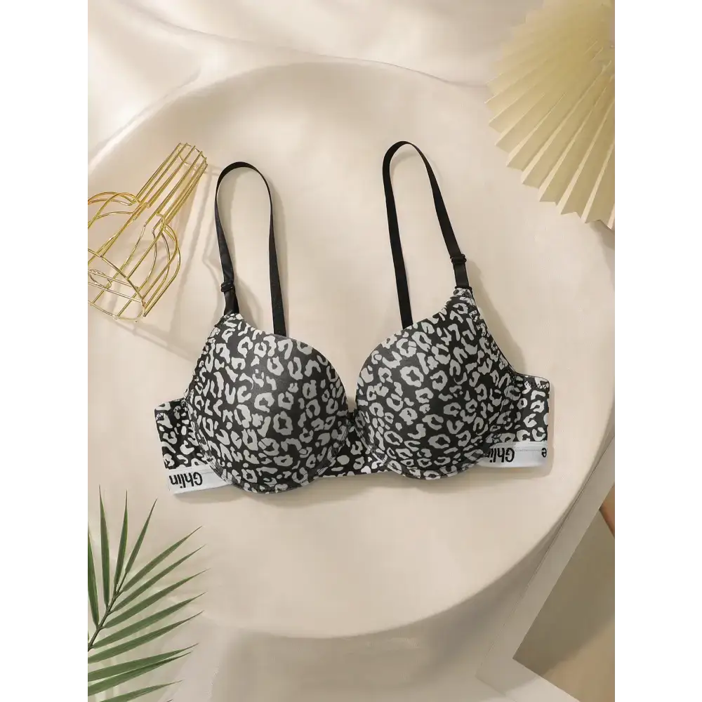 Leopard print push up bra with black straps and supportive cups from The Lady's Haven Boutique